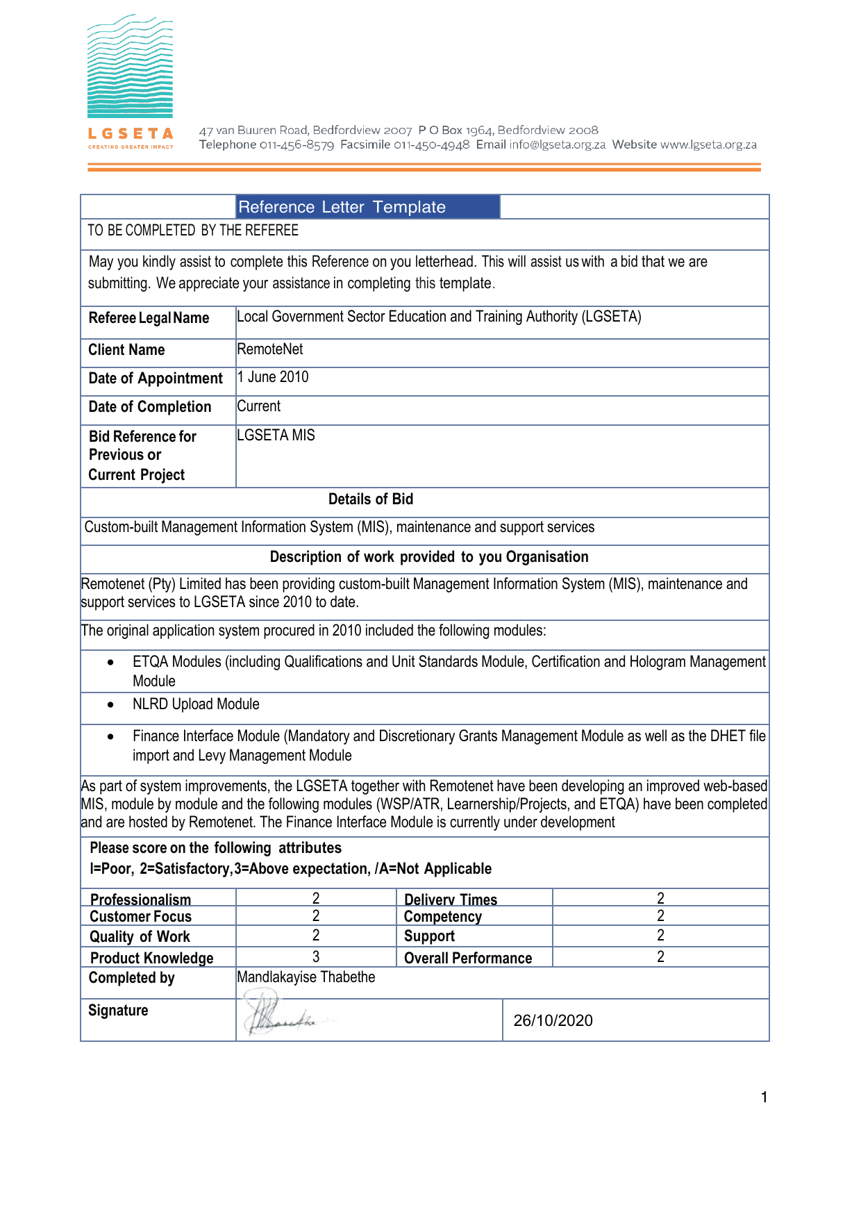 Signed LGSETA system evaluation