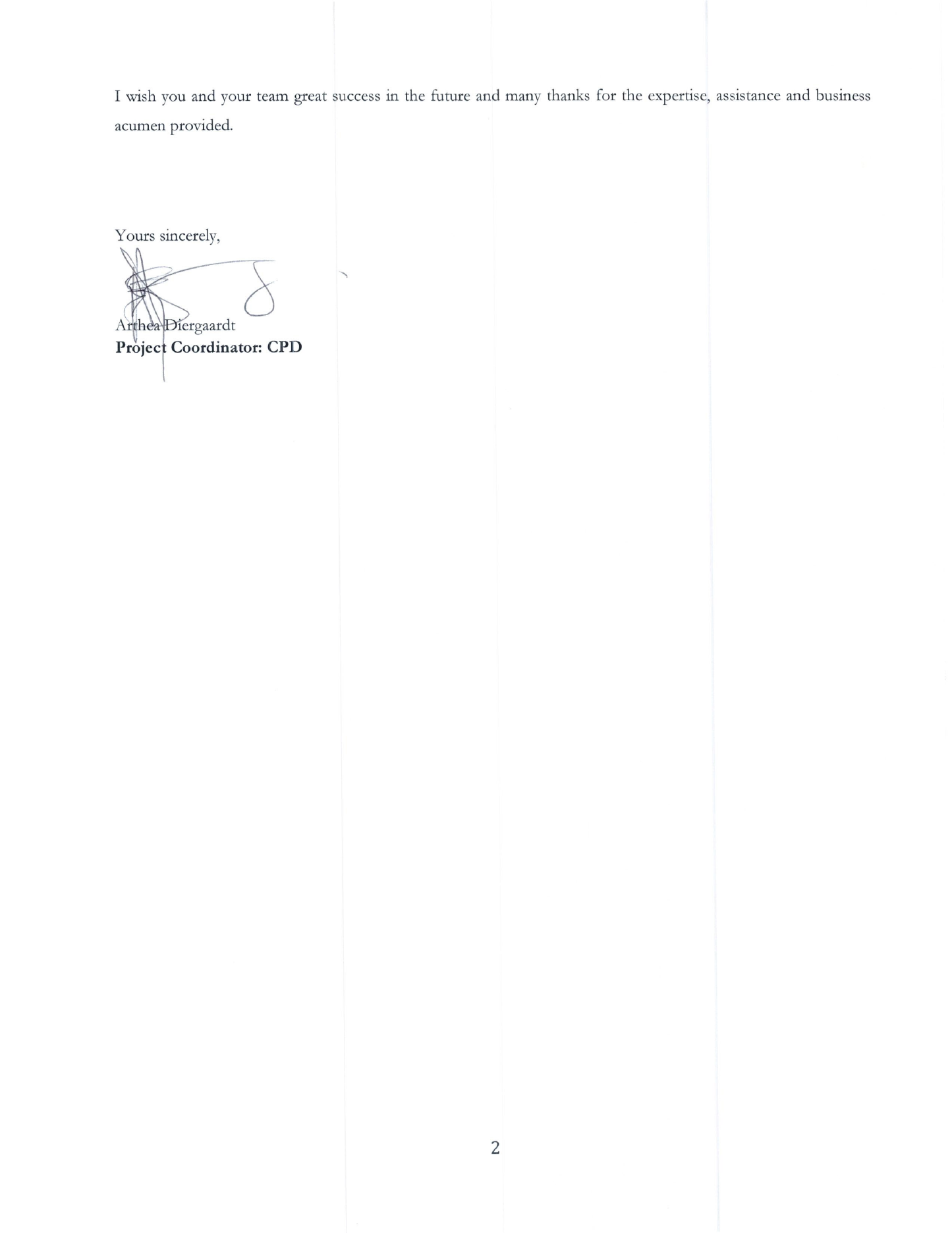 Signed page of the Namibia Training Authority client reference
