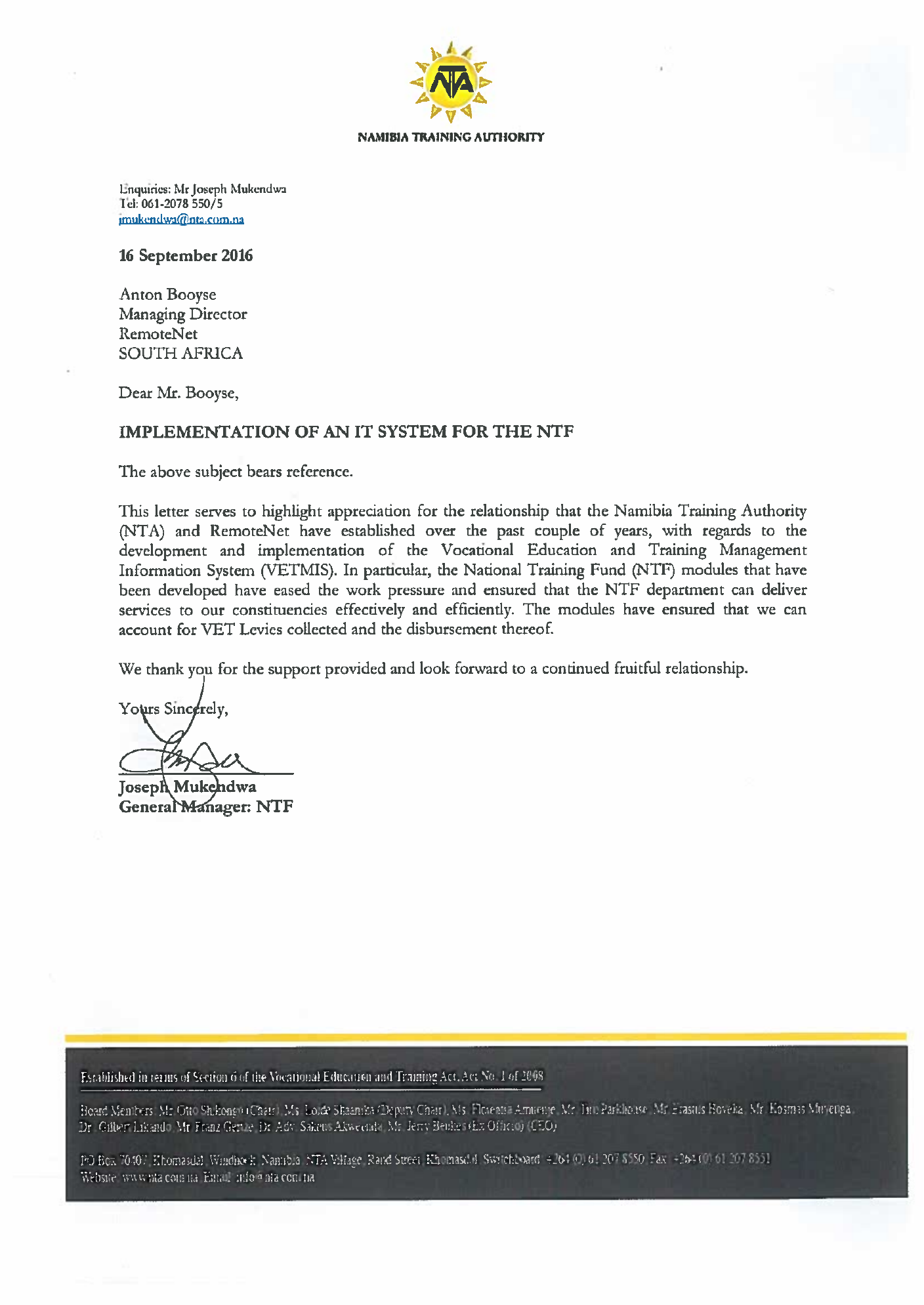 Official National Training Fund implementation reference