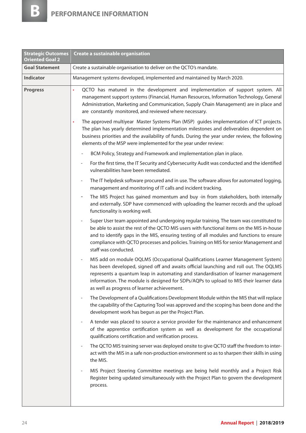 OQLMS achievement recorded in the QCTO 2018/19 Annual Report