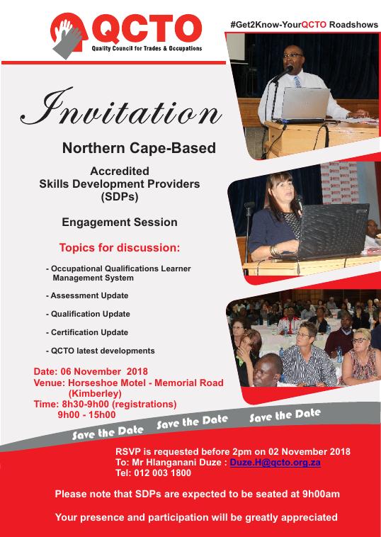 Official QCTO roadshow invitation for accredited SDPs