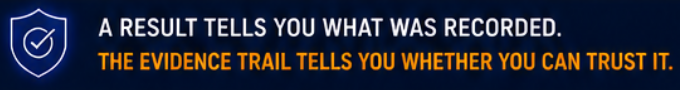A result tells you what was recorded. The evidence trail tells you whether you can trust it.